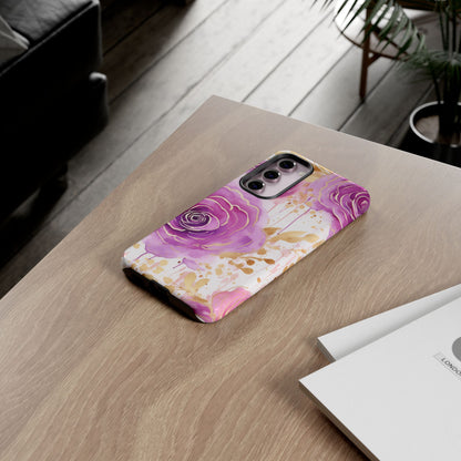 Elegant Purple-Gold Watercolor Rose Mobile Case