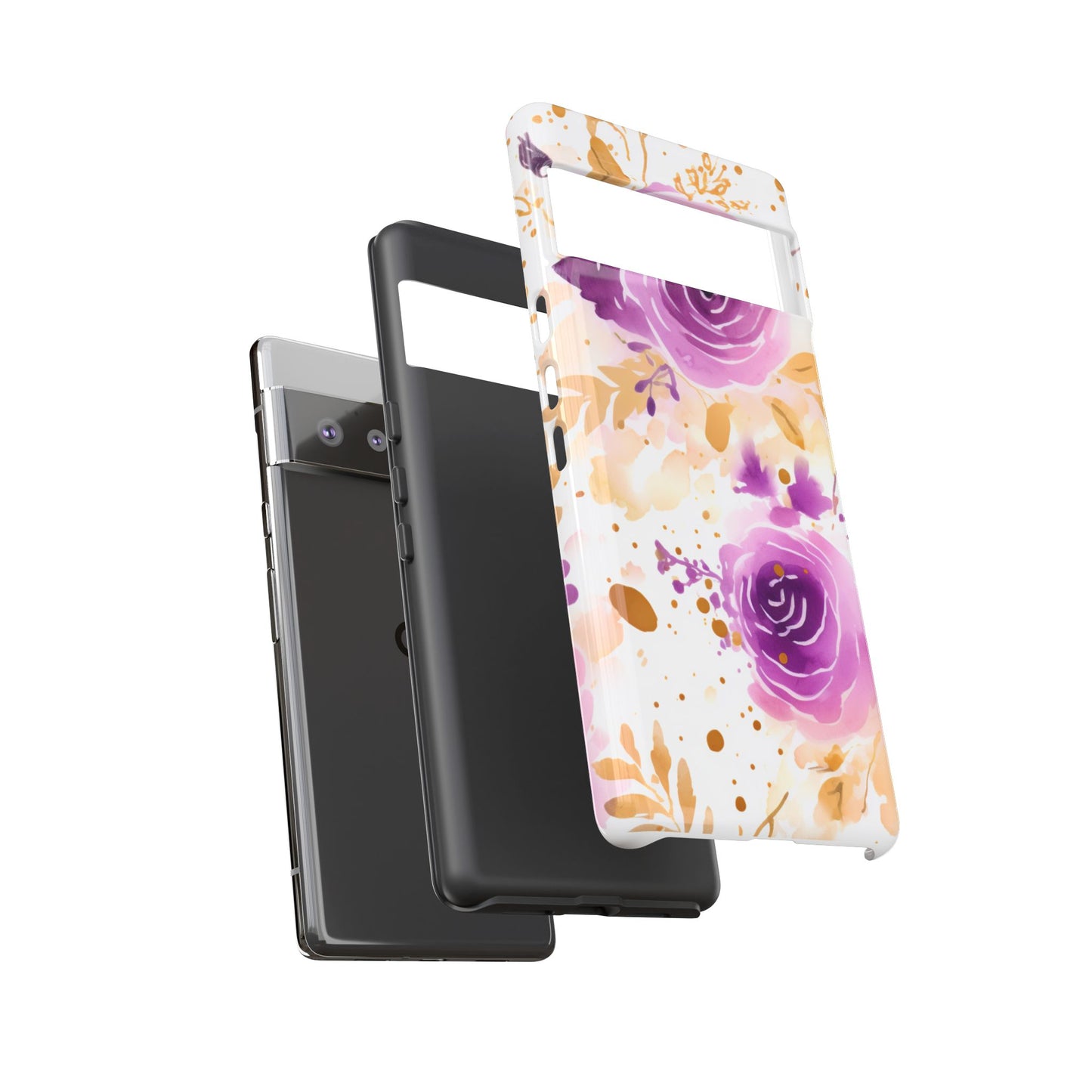Purple Bloom Watercolor Mobile Case – Artistic Elegance in Gold & Lilac