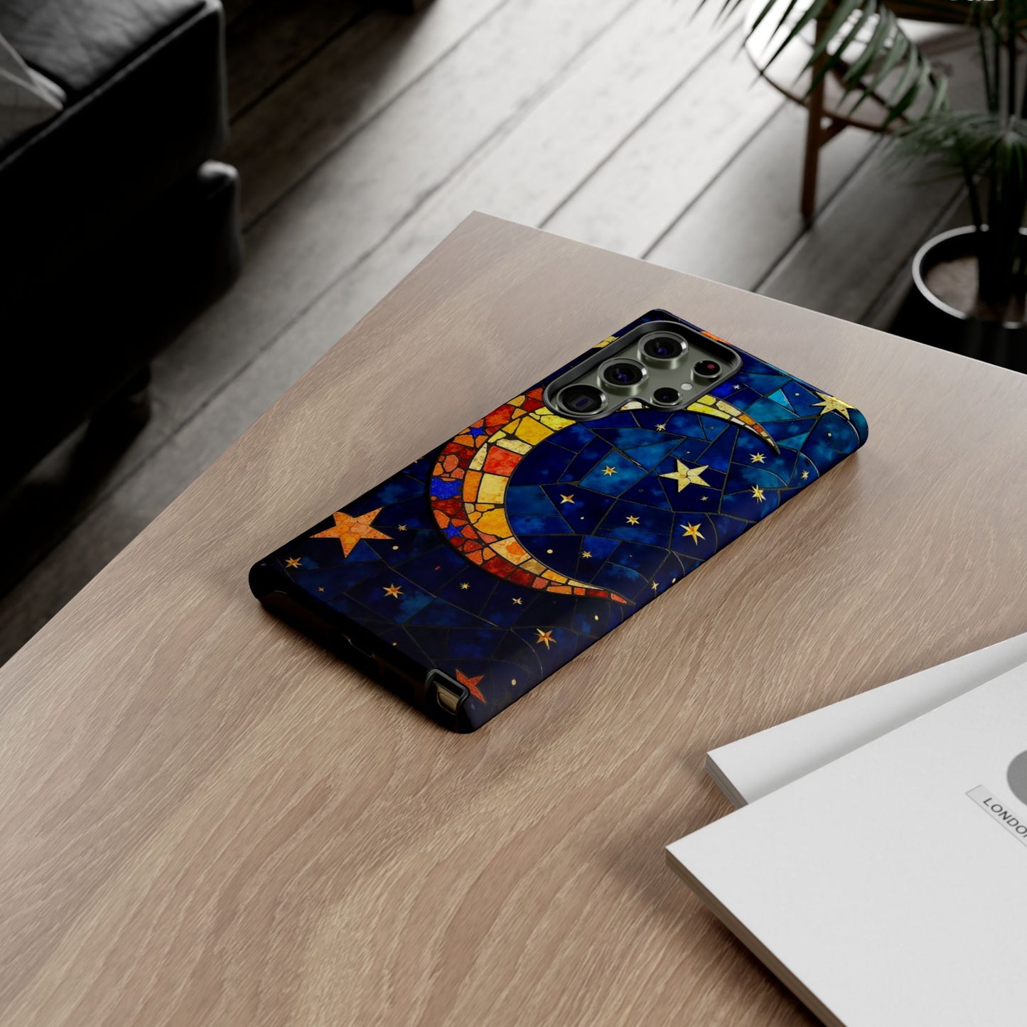 Celestial Crescent: Vibrant Moon and Stars Phone Case