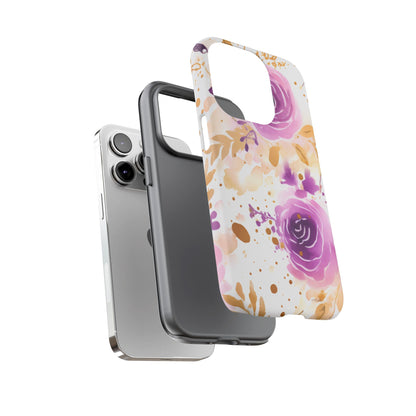 Purple Bloom Watercolor Mobile Case – Artistic Elegance in Gold & Lilac