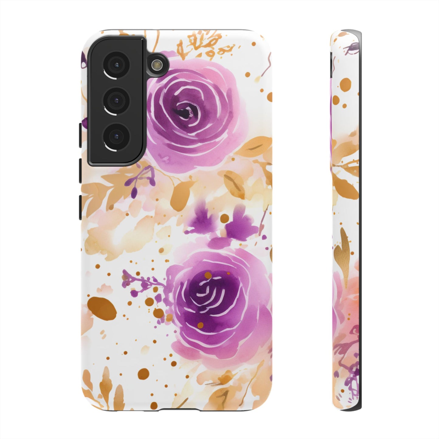 Purple Bloom Watercolor Mobile Case – Artistic Elegance in Gold & Lilac