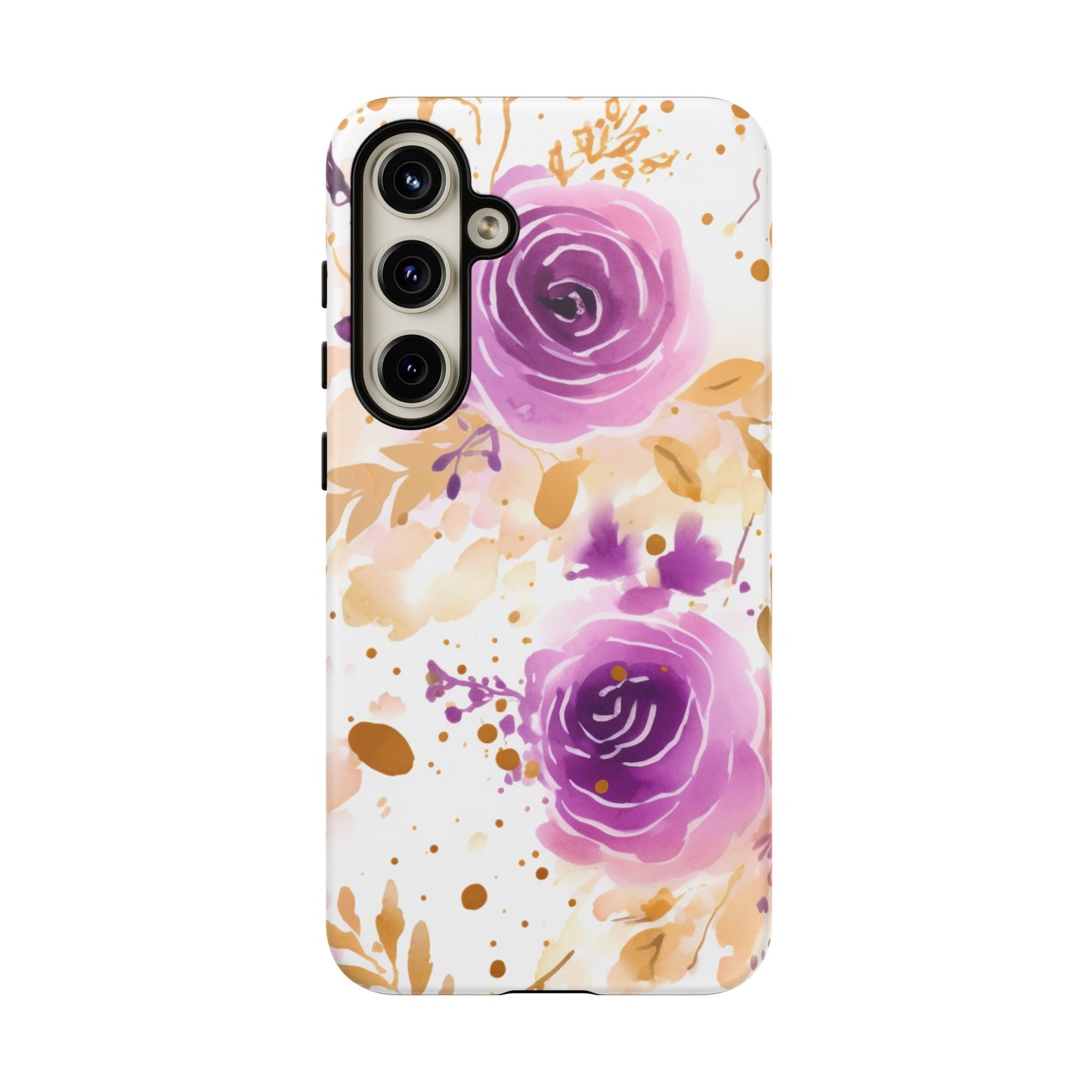 Purple Bloom Watercolor Mobile Case – Artistic Elegance in Gold & Lilac