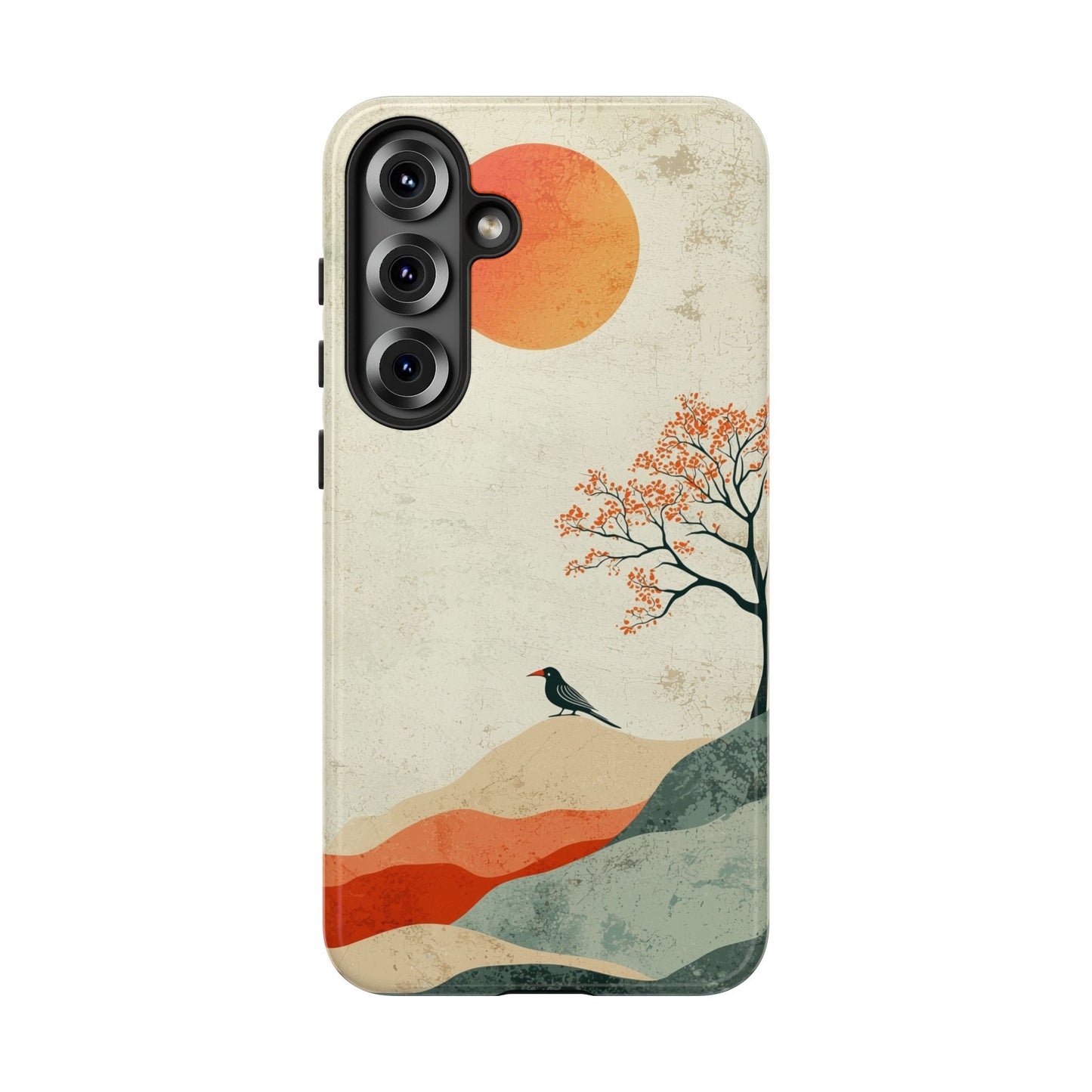 Crimson Solitude: A Minimalist Landscape Phone Case for iPhone, Samsung & Pixel