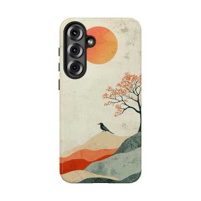 Crimson Solitude: A Minimalist Landscape Phone Case for iPhone, Samsung & Pixel