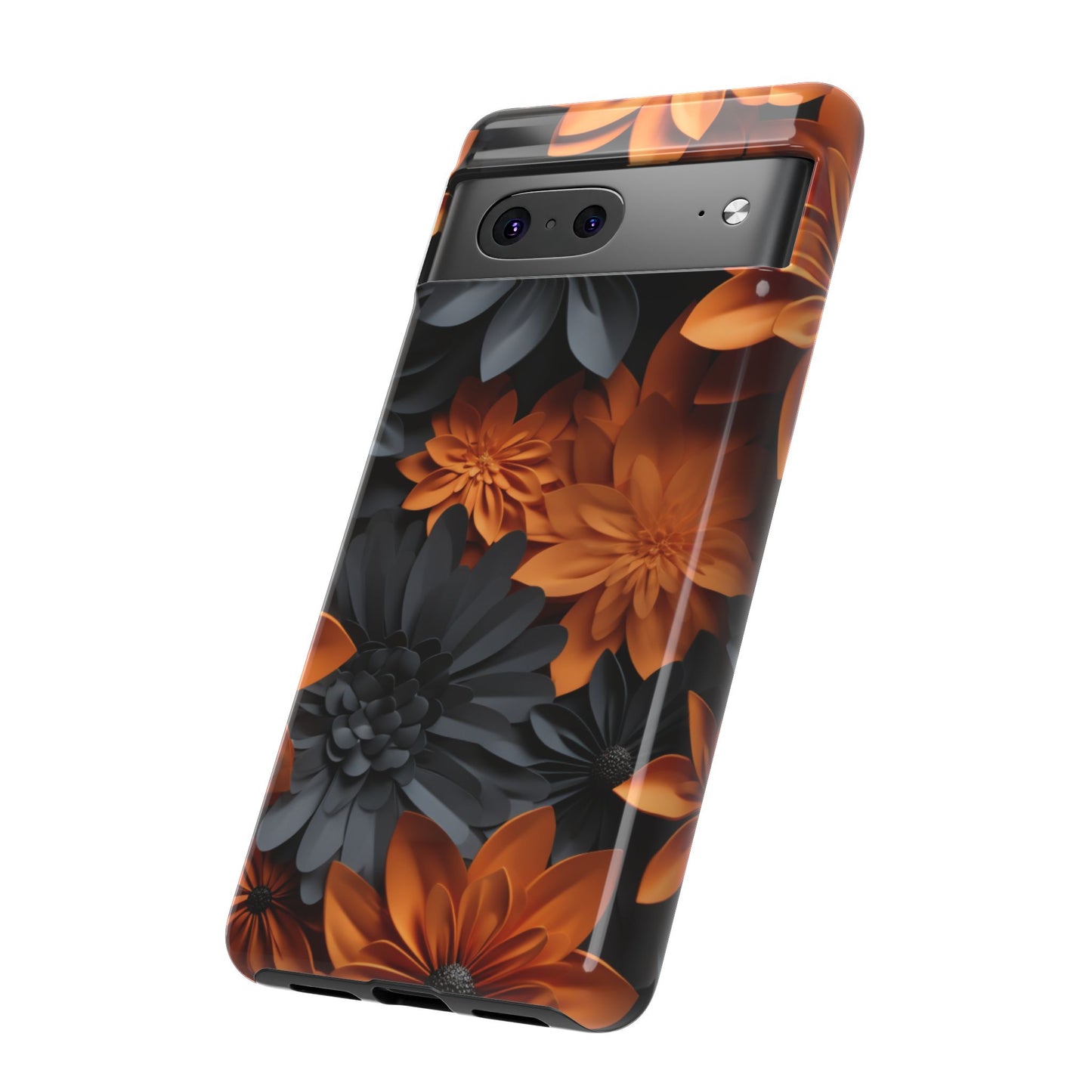 Orange & Black 3D Floral Mobile Case