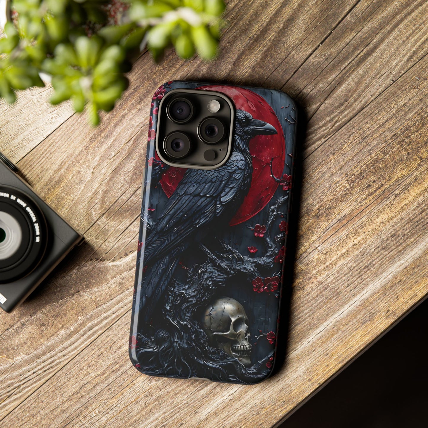 Gothic Sculpture Of Raven On Charcoal Tree Branch phone case design
