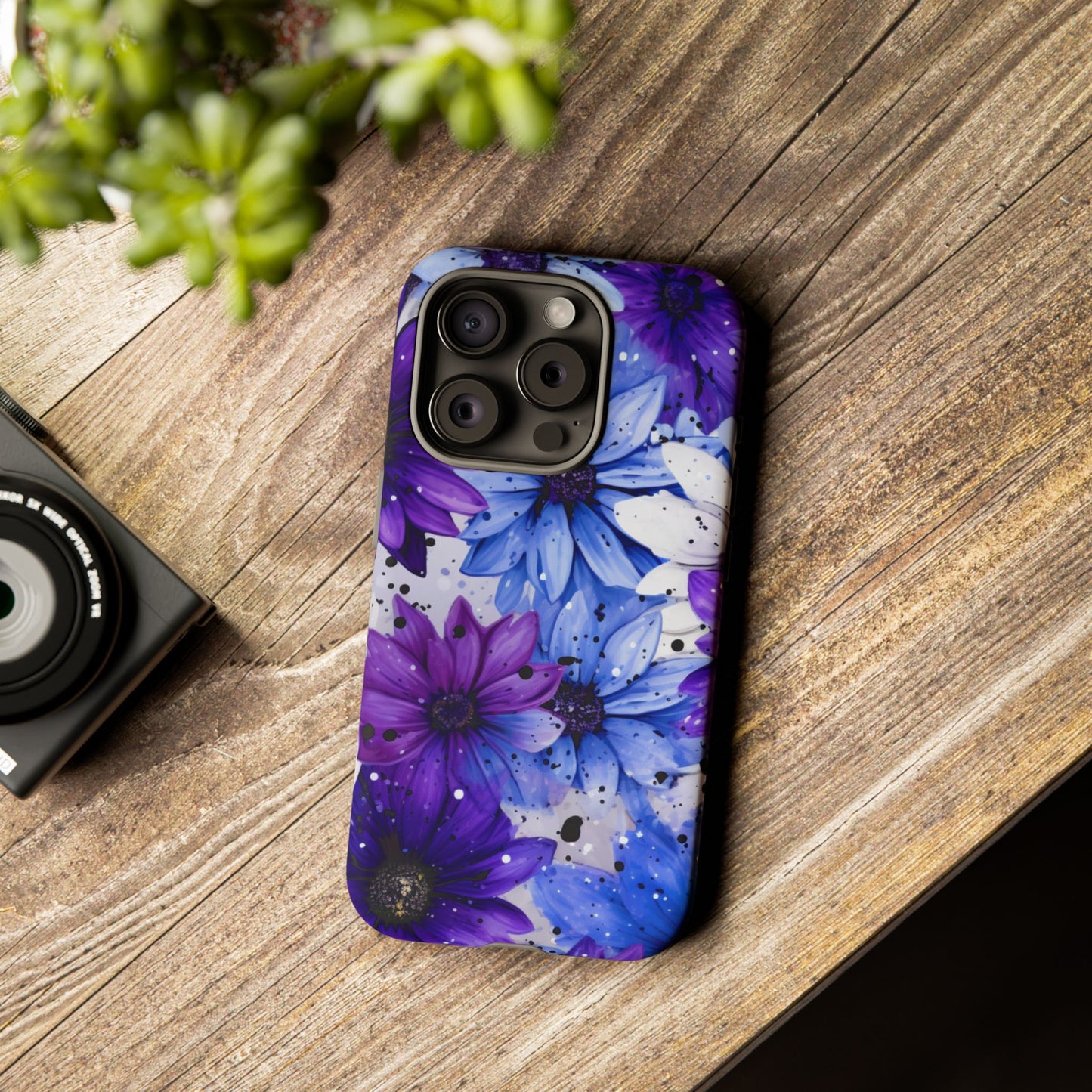 Blue & Purple Floral Splash Mobile Cover – Elegant Artistic Flowers
