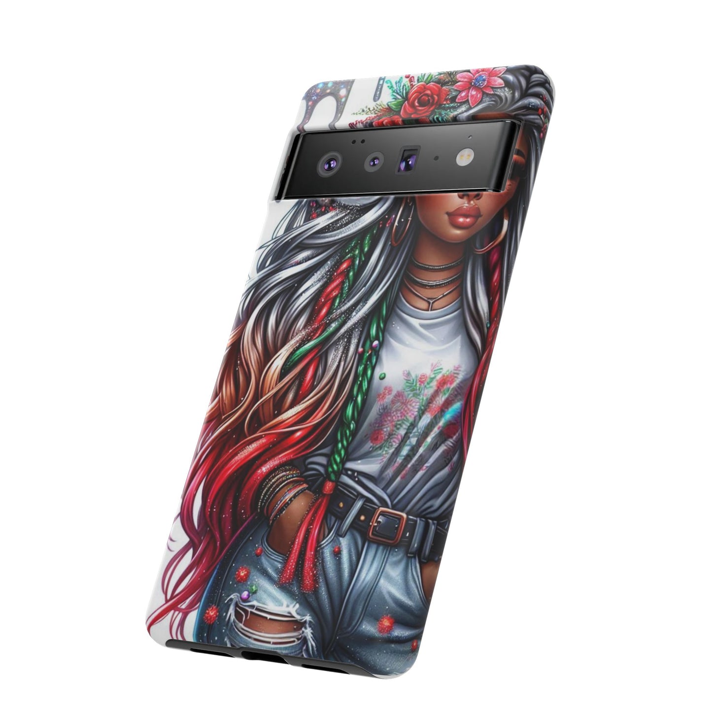 Festive Boho Queen – Holiday Glow & Candy Cane Braids Mobile Cover