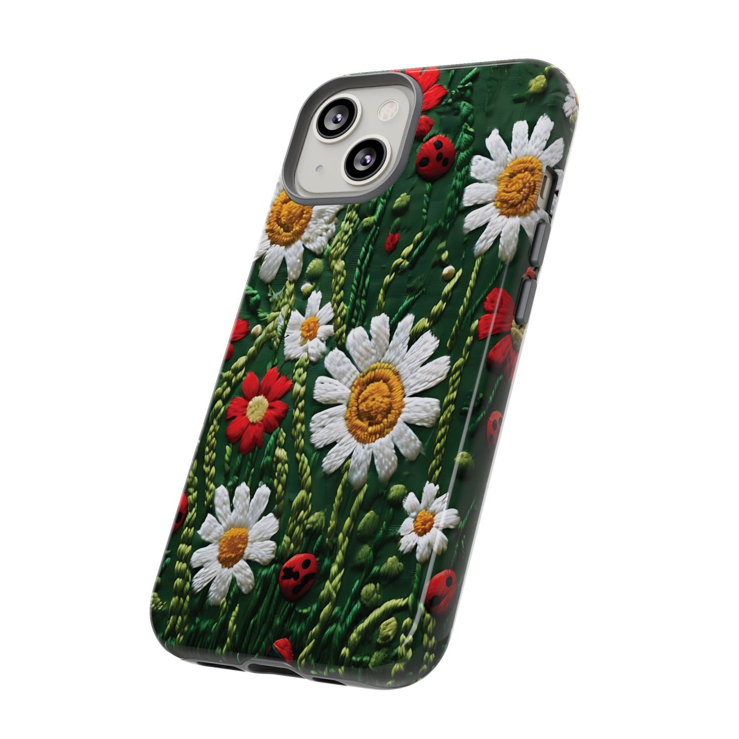 Knitted Pattern With Diamonds And Festive Motifs On Navy phone case design.