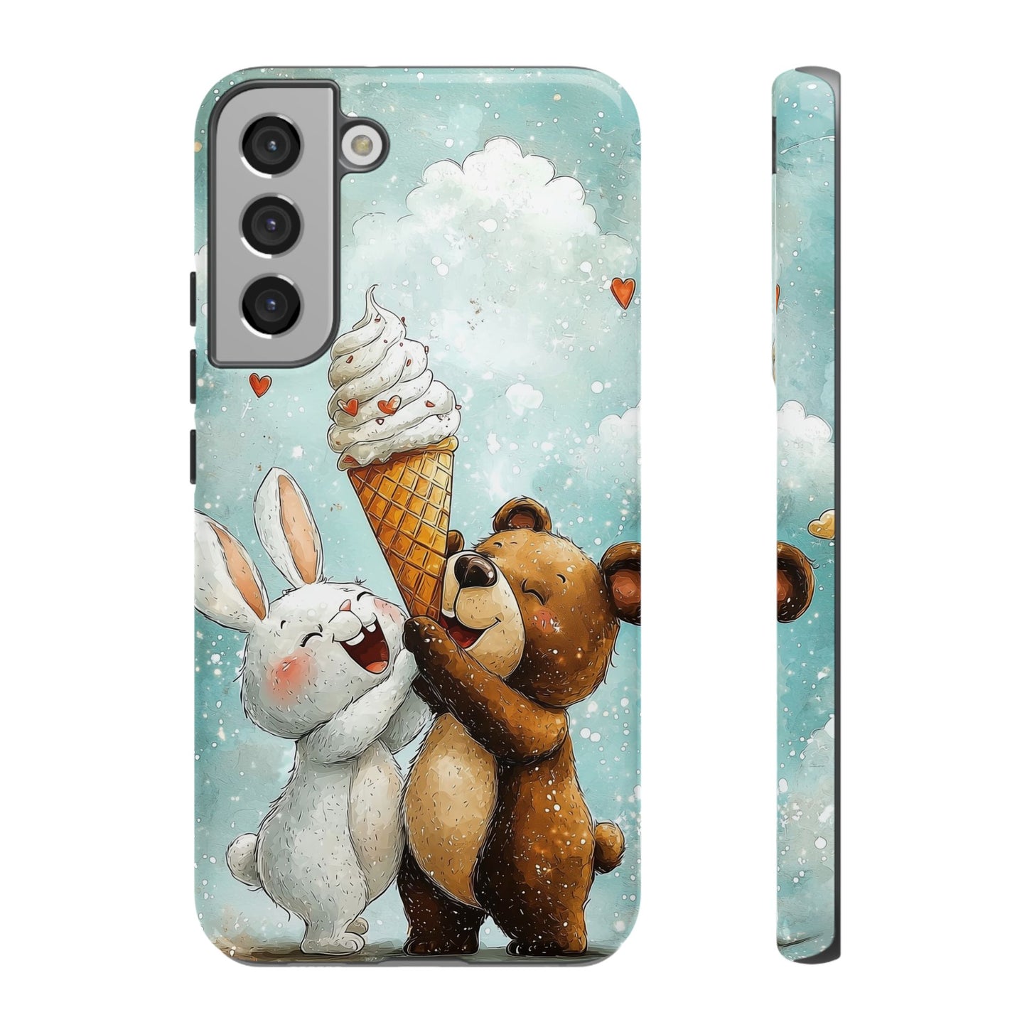 Bear & Bunny Ice Cream Delight - Cute Anime Phone Case for iPhone, Samsung, Google Pixel