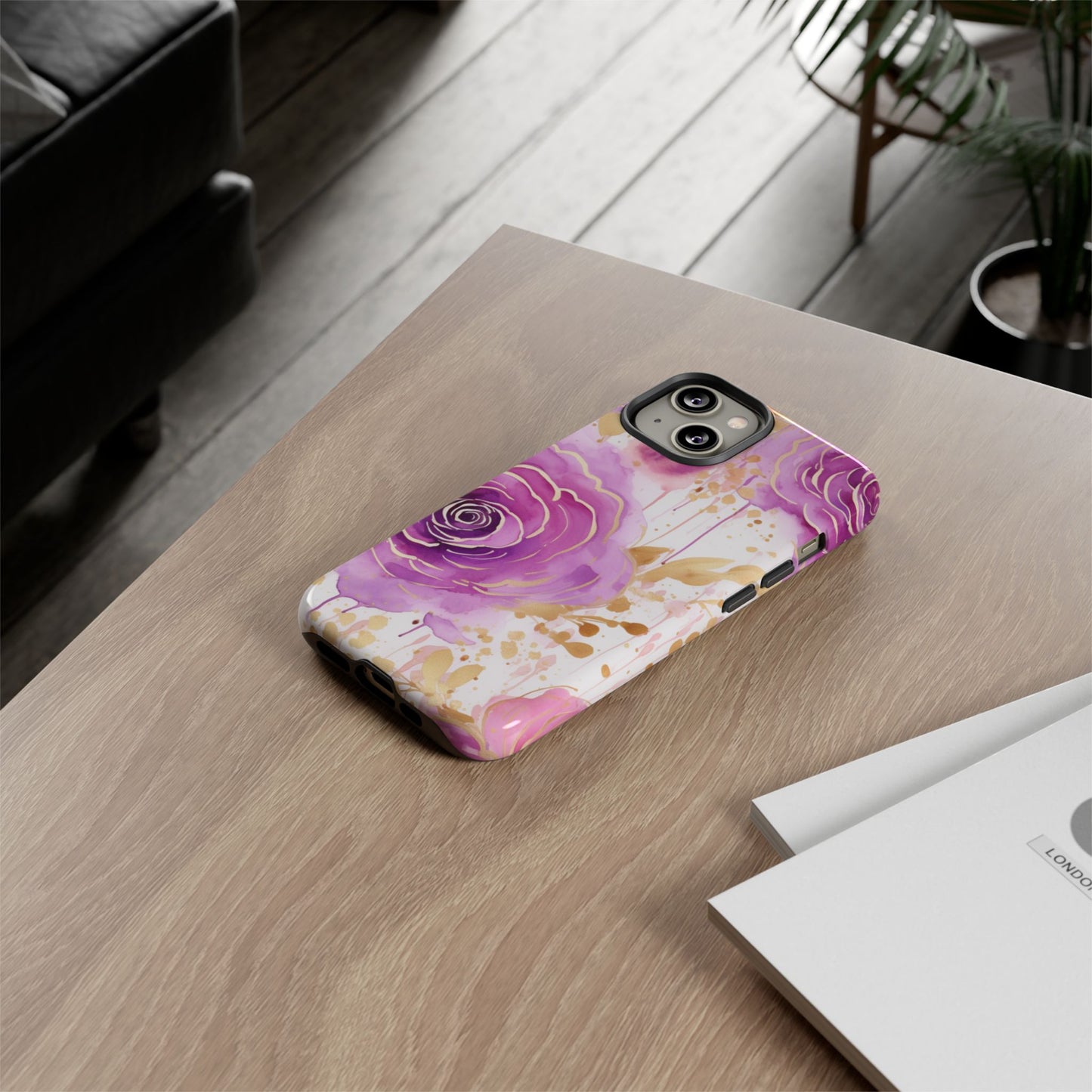 Elegant Purple-Gold Watercolor Rose Mobile Case