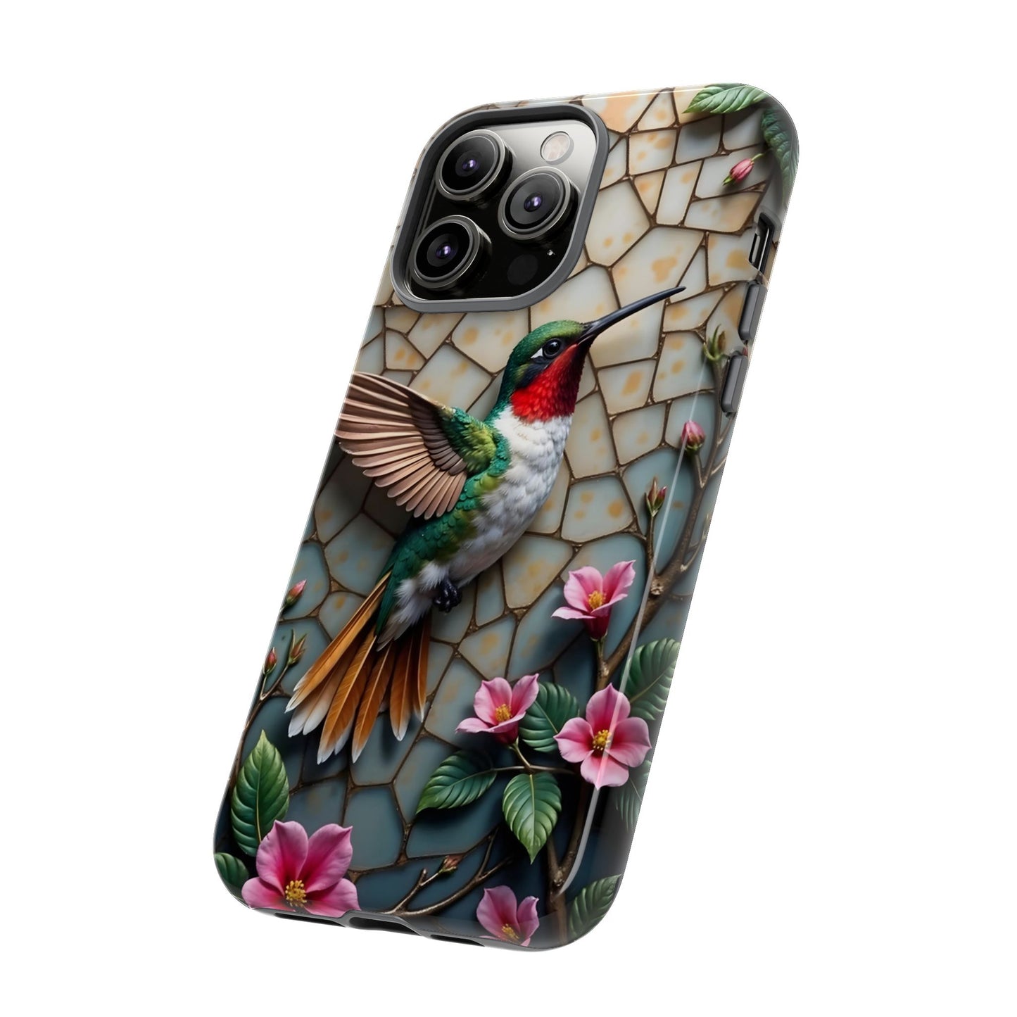 Vivid Hummingbird with Blossoming Branches | Artistic Mosaic Style