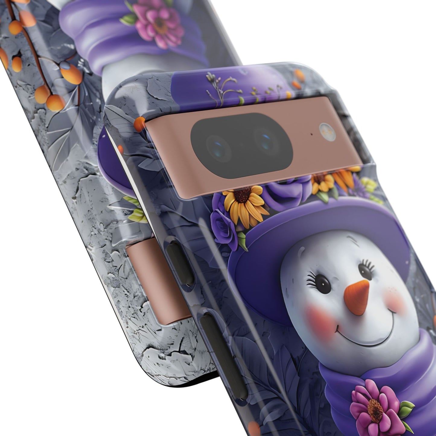 Cheerful Snowman With Colorful Floral Hat And Scarf phone case design