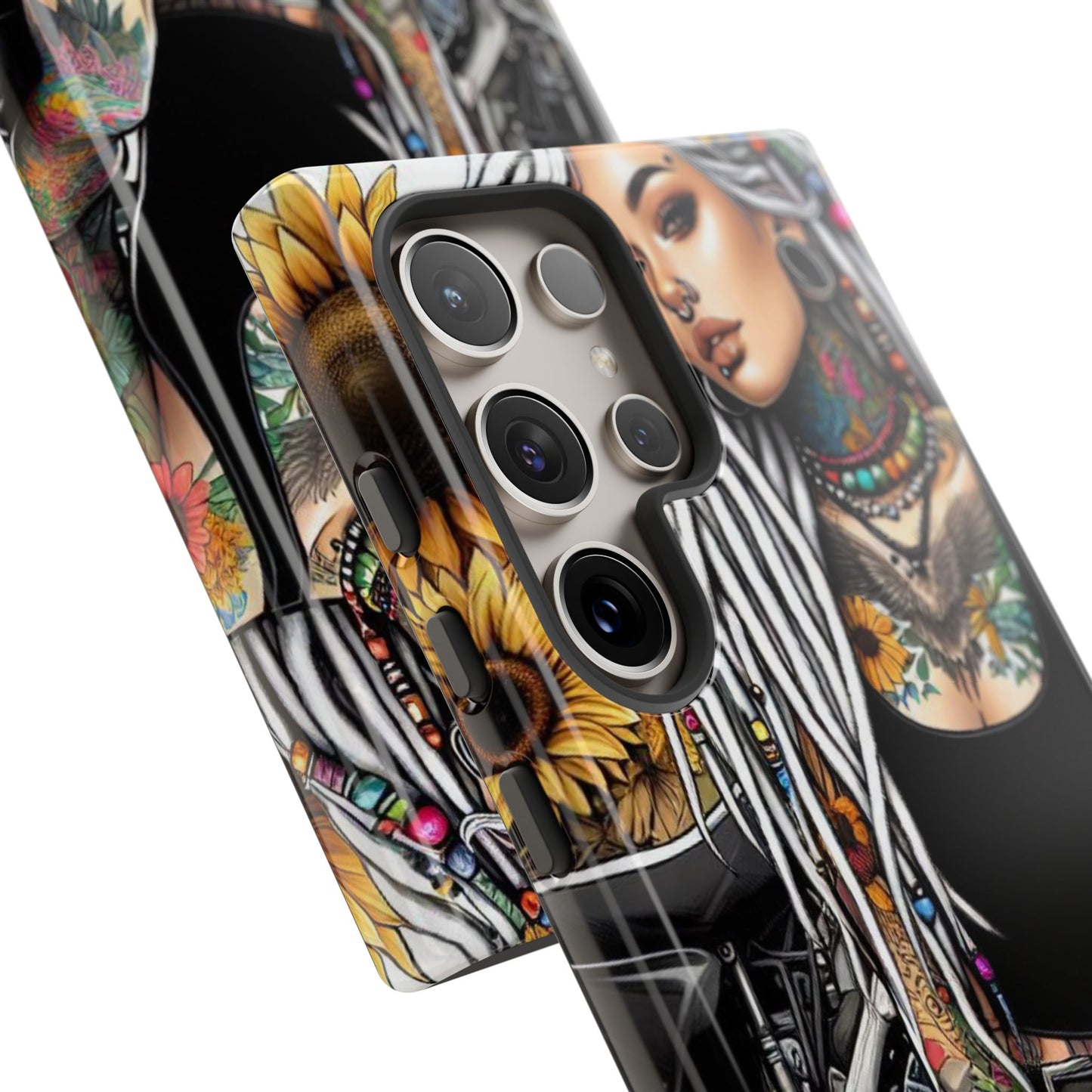 Sunflower Biker Queen – Bohemian Tattooed Rebel Mobile Cover