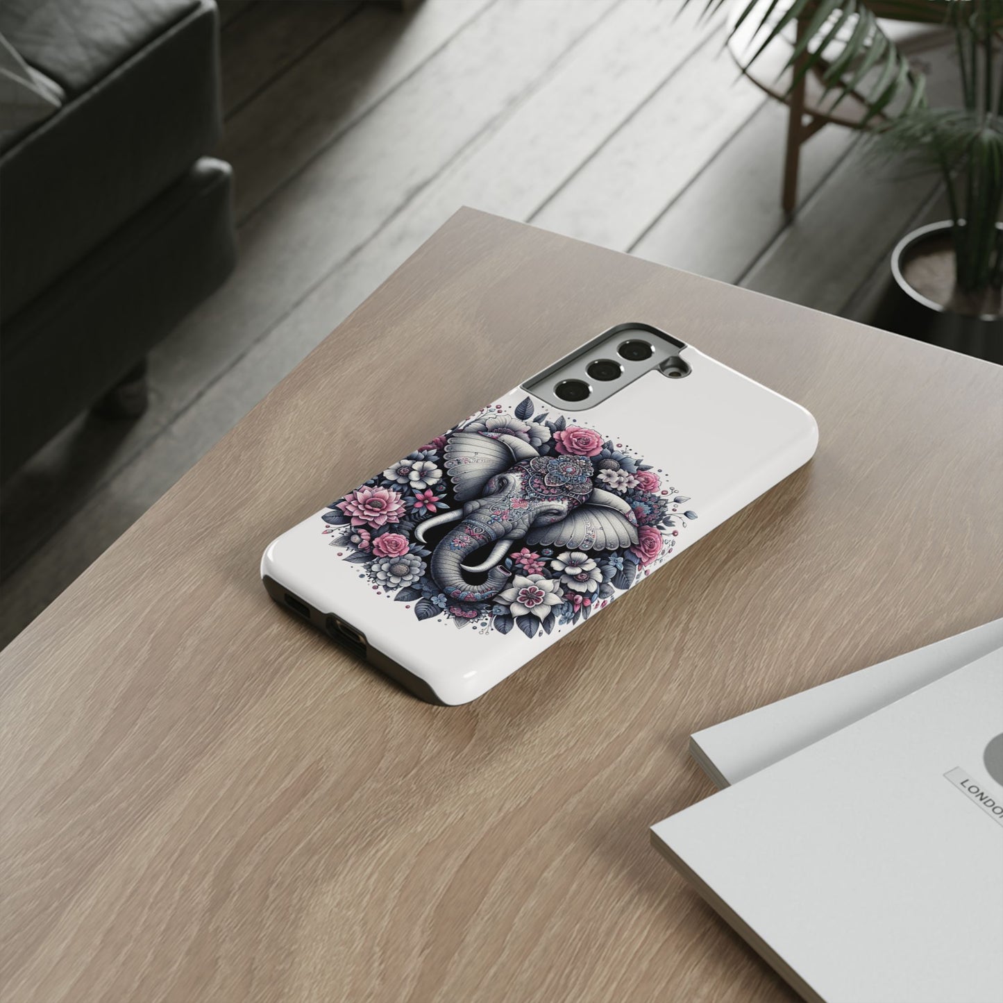 Ornate Floral Elephant Mobile Cover – Elegant Bohemian Art