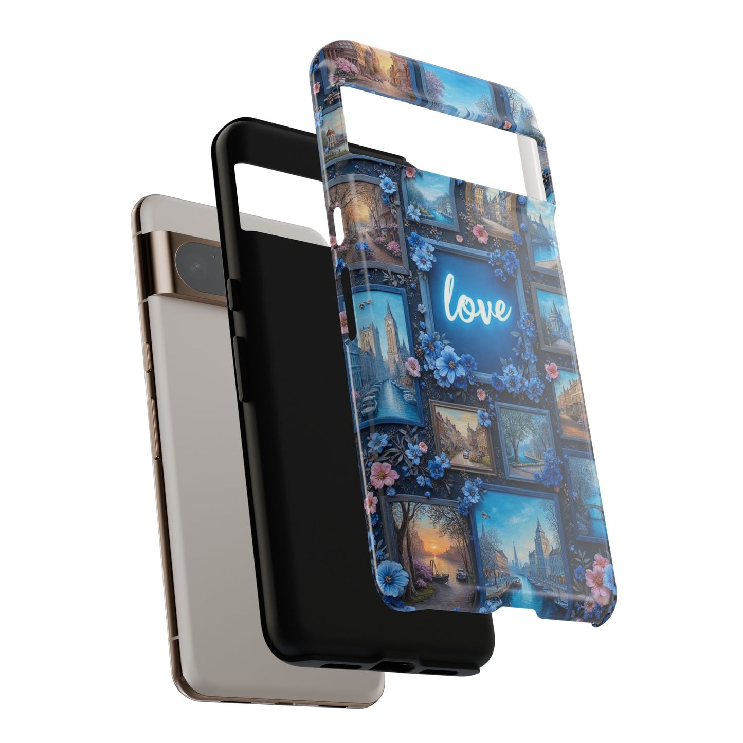 Blue Floral Love Frame Phone Case