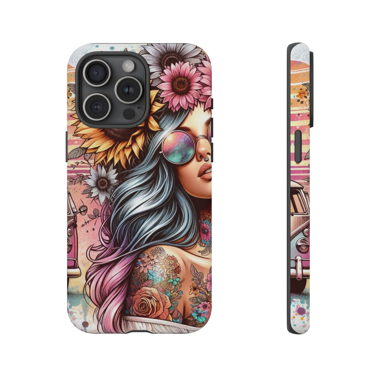 Retro Boho Wanderer – Sunflower Hippie Van Mobile Cover