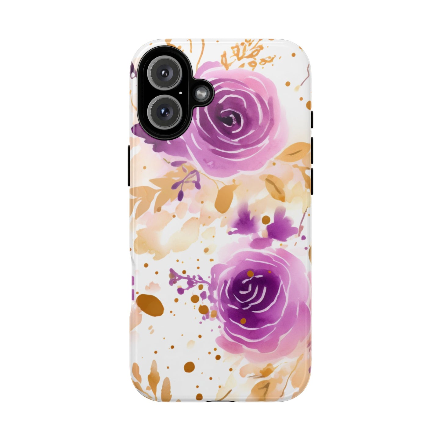 Purple Bloom Watercolor Mobile Case – Artistic Elegance in Gold & Lilac