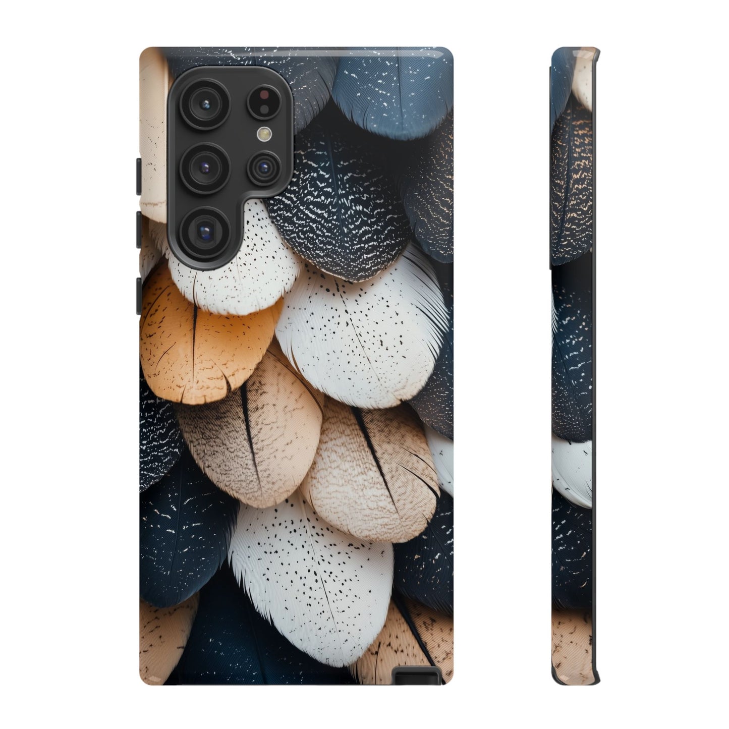 Layered Feather Elegance Phone Case – Black, White & Beige for iPhone, Samsung & Google Pixel