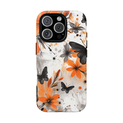 Bold Butterfly & Floral Splash Mobile Cover – Black & Orange Aesthetic