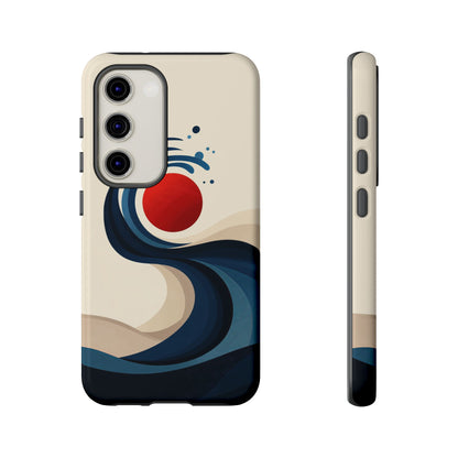 Red Sun Wave – Minimalist Abstract Ocean Case for iPhone, Google Pixel, Samsung