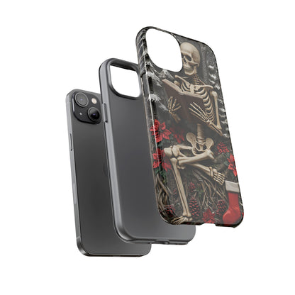 Surreal Relief Sculpture of Skeleton Reading Amidst Festive Decor phone case design
