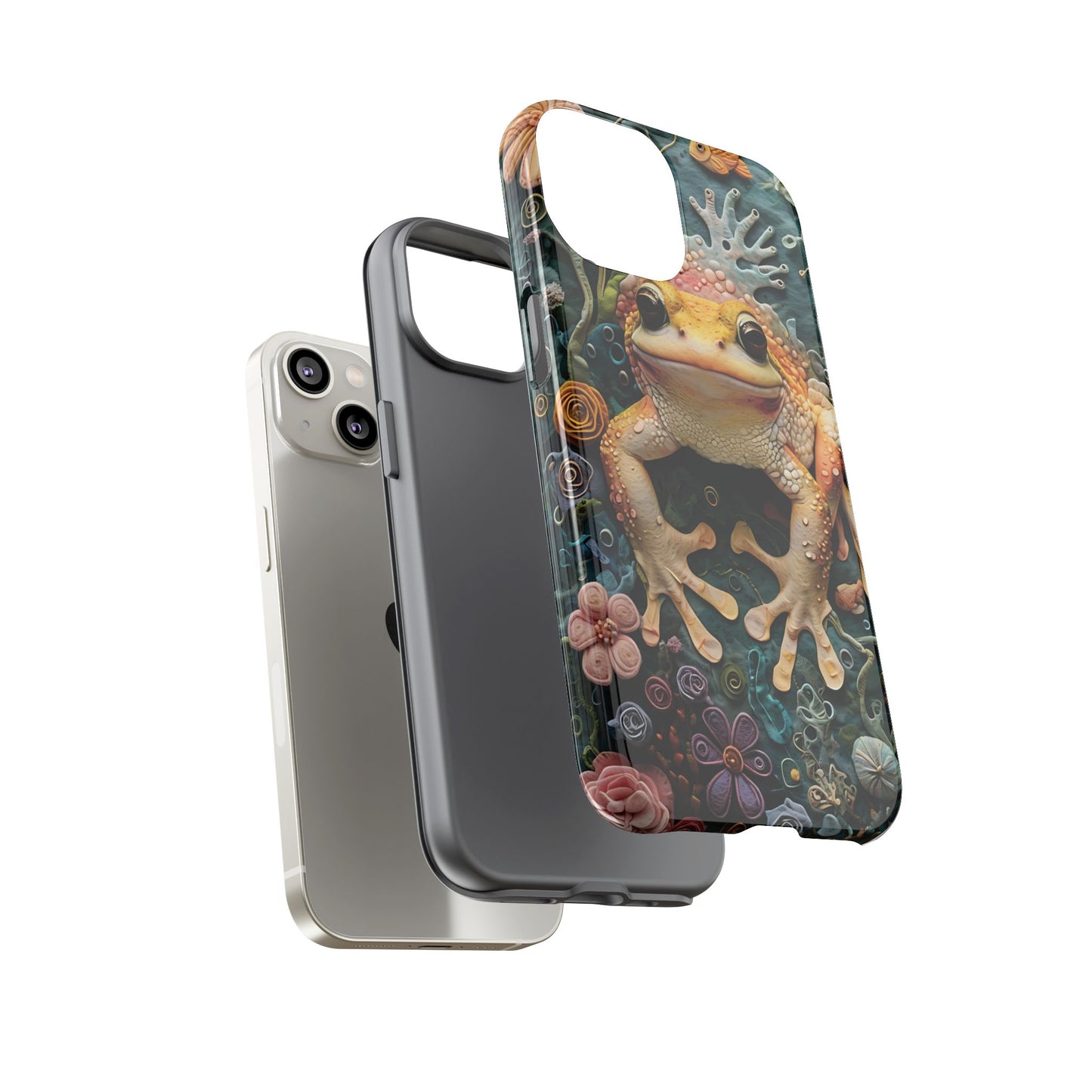 Intricate 3D Felt Artwork of Underwater Ecosystem with Frog phone case design.