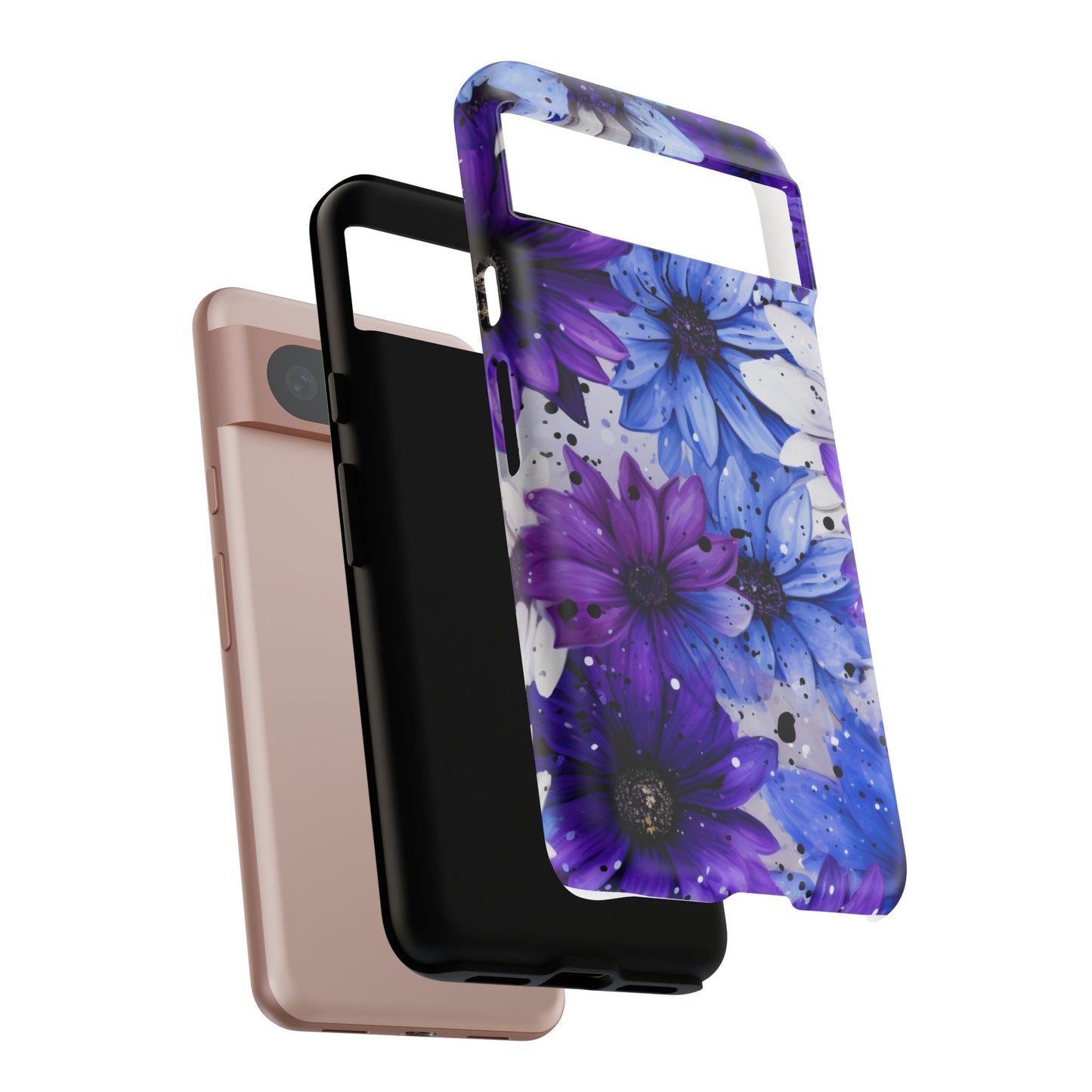 Blue & Purple Floral Splash Mobile Cover – Elegant Artistic Flowers