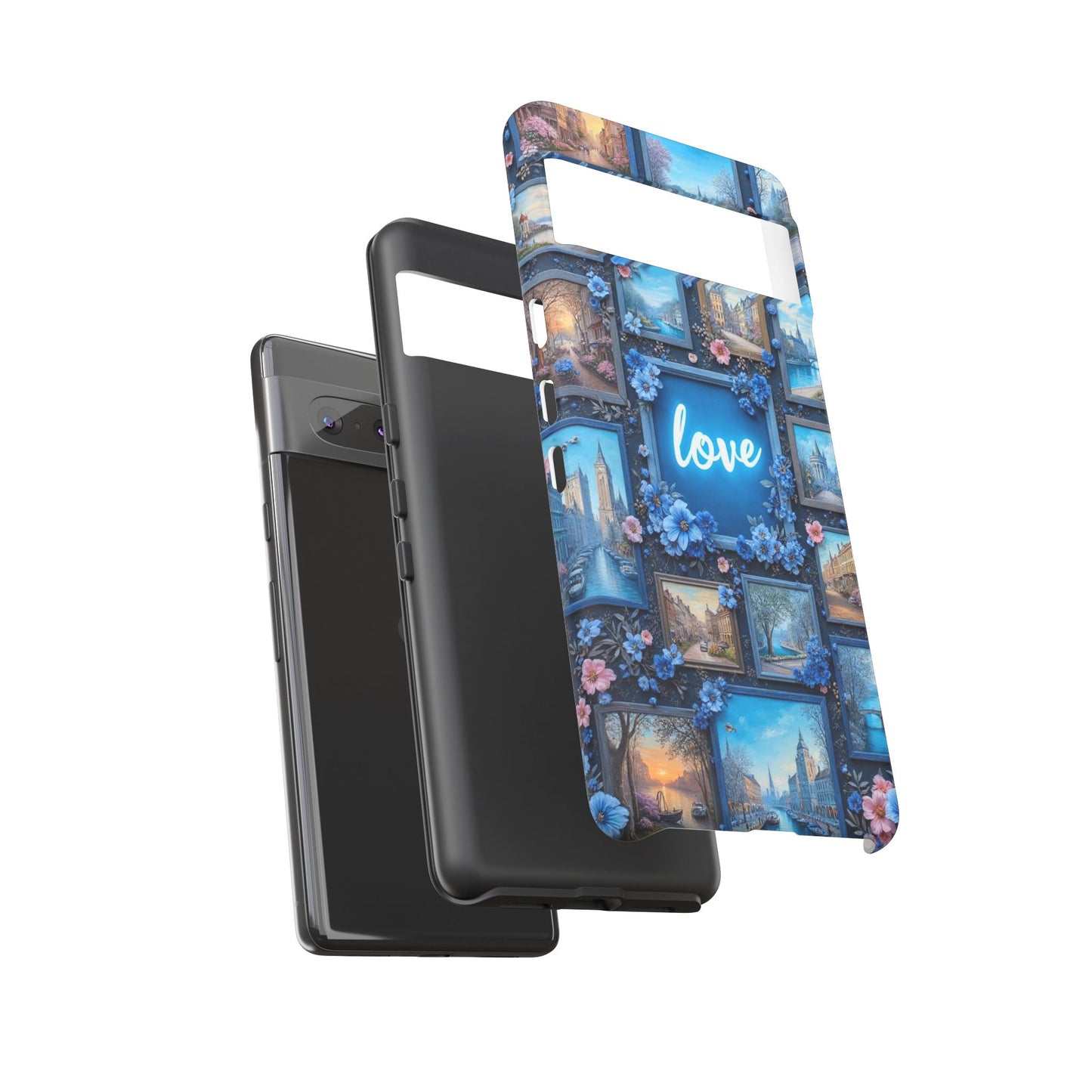 Blue Floral Love Frame Phone Case