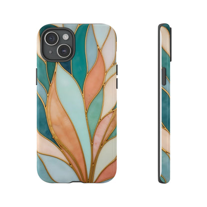 Geometric Leaves: Teal, Peach, and Gold Harmony
