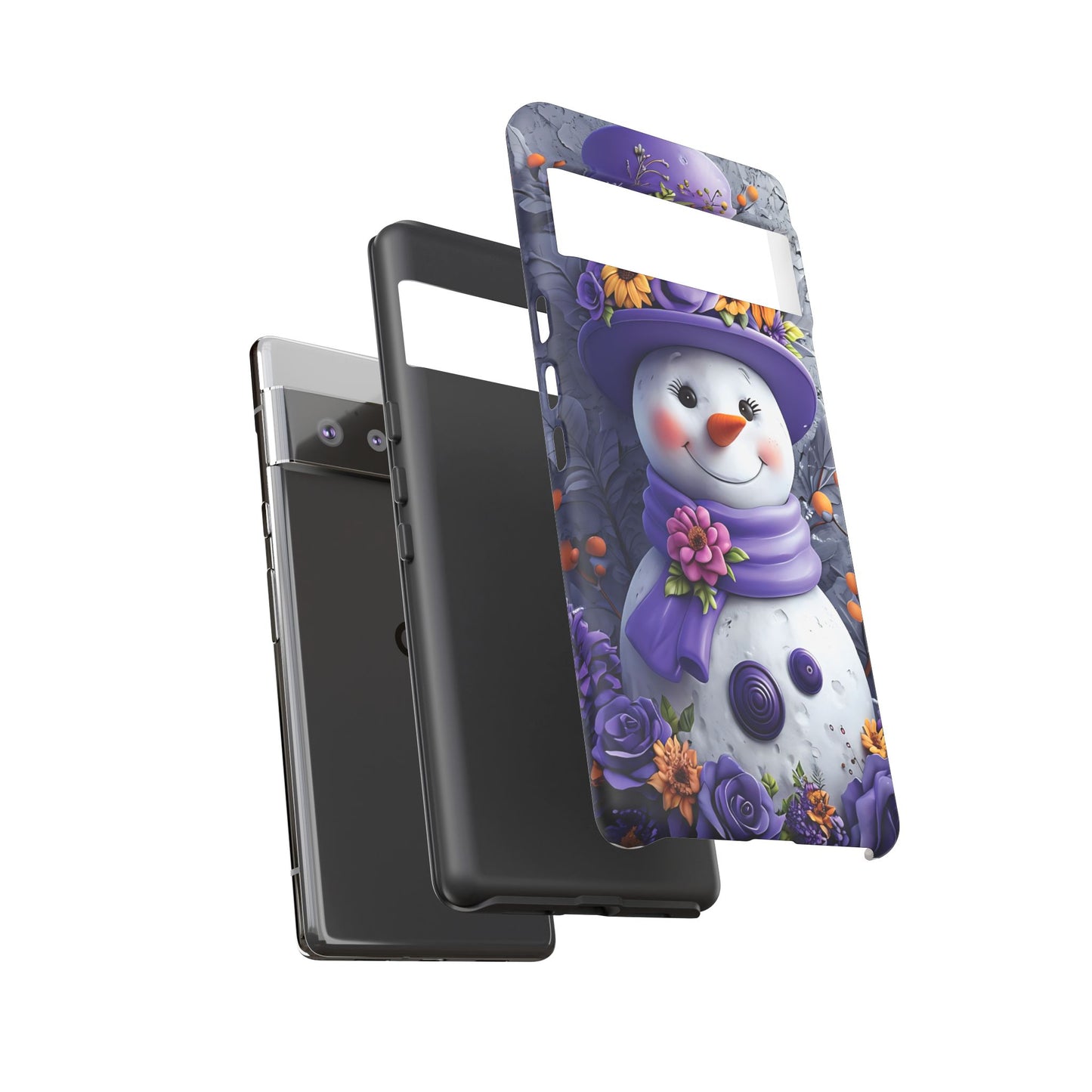Cheerful Snowman With Colorful Floral Hat And Scarf phone case design