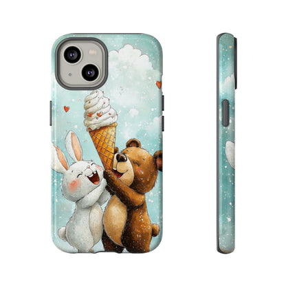 Bear & Bunny Ice Cream Delight - Cute Anime Phone Case for iPhone, Samsung, Google Pixel