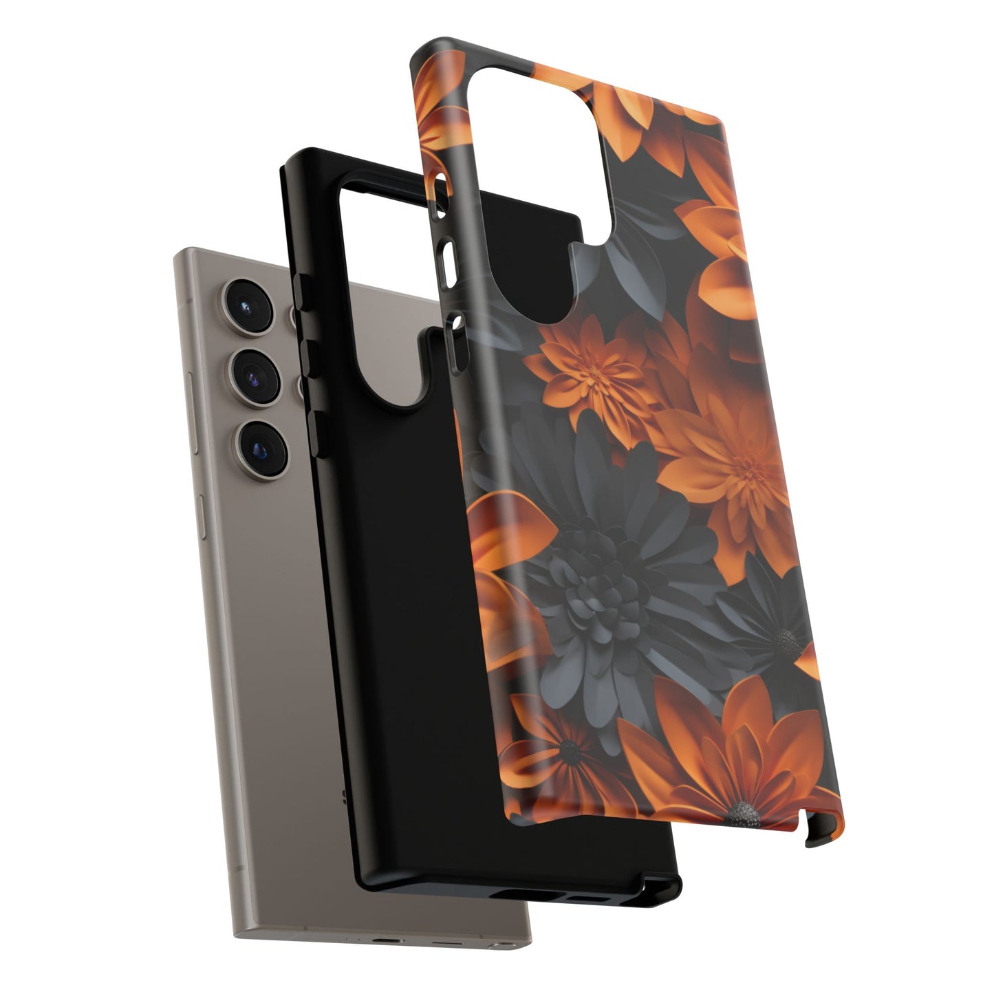 Orange & Black 3D Floral Mobile Case
