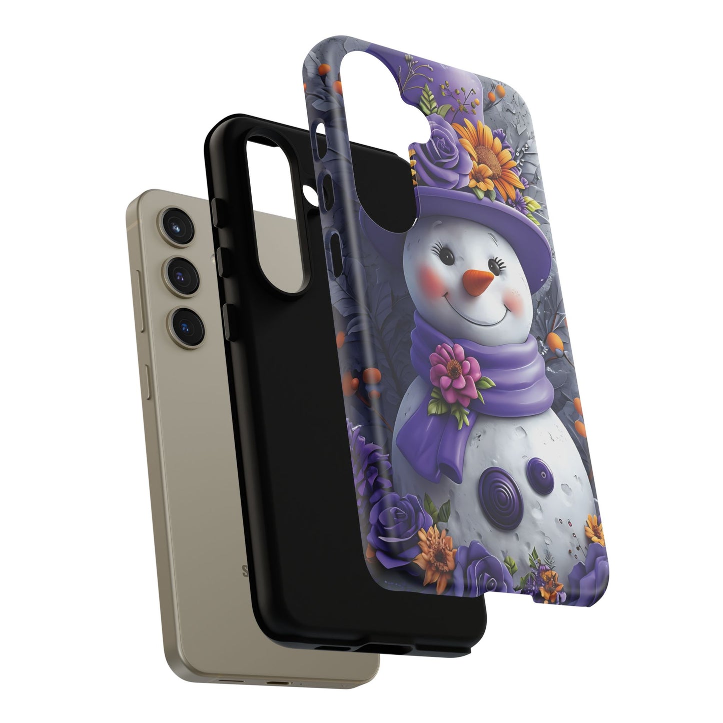 Cheerful Snowman With Colorful Floral Hat And Scarf phone case design