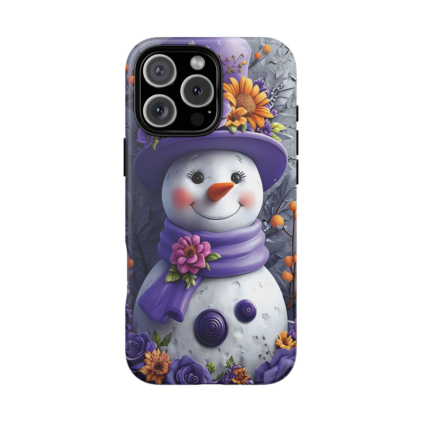 Cheerful Snowman With Colorful Floral Hat And Scarf phone case design