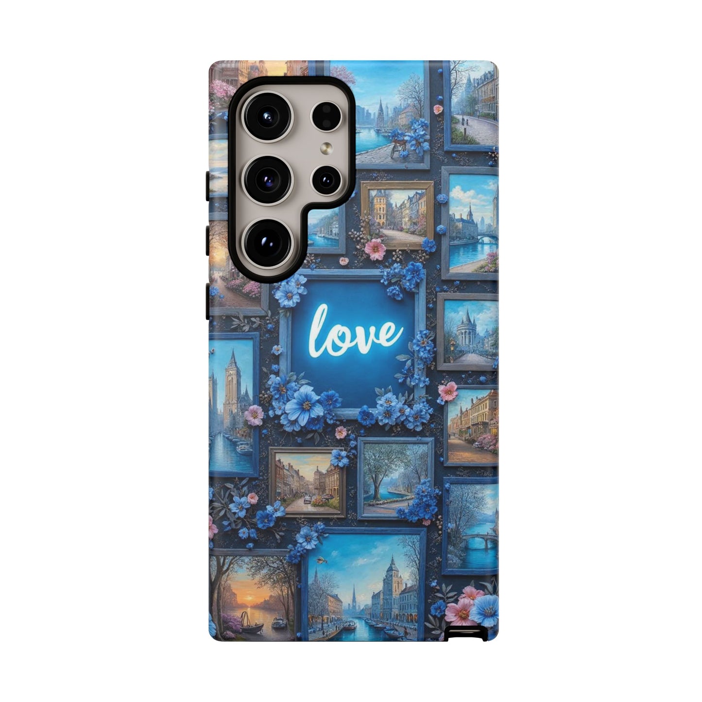 Blue Floral Love Frame Phone Case