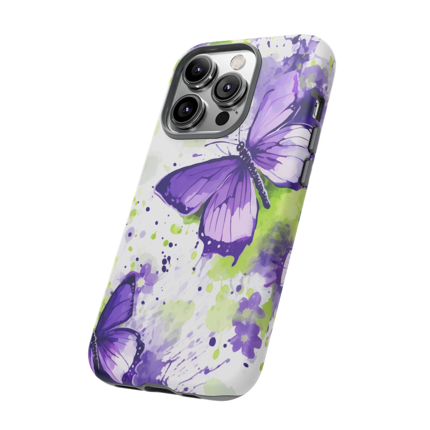Vibrant Purple Butterfly Splash Mobile Cover – Artistic Green & Violet Aesthetic