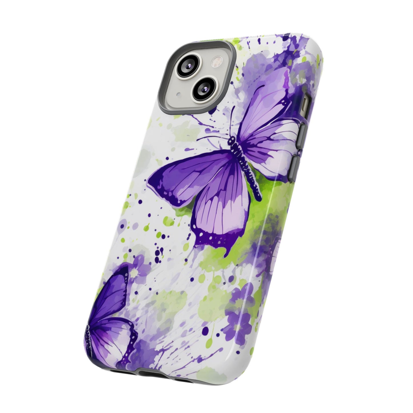 Vibrant Purple Butterfly Splash Mobile Cover – Artistic Green & Violet Aesthetic