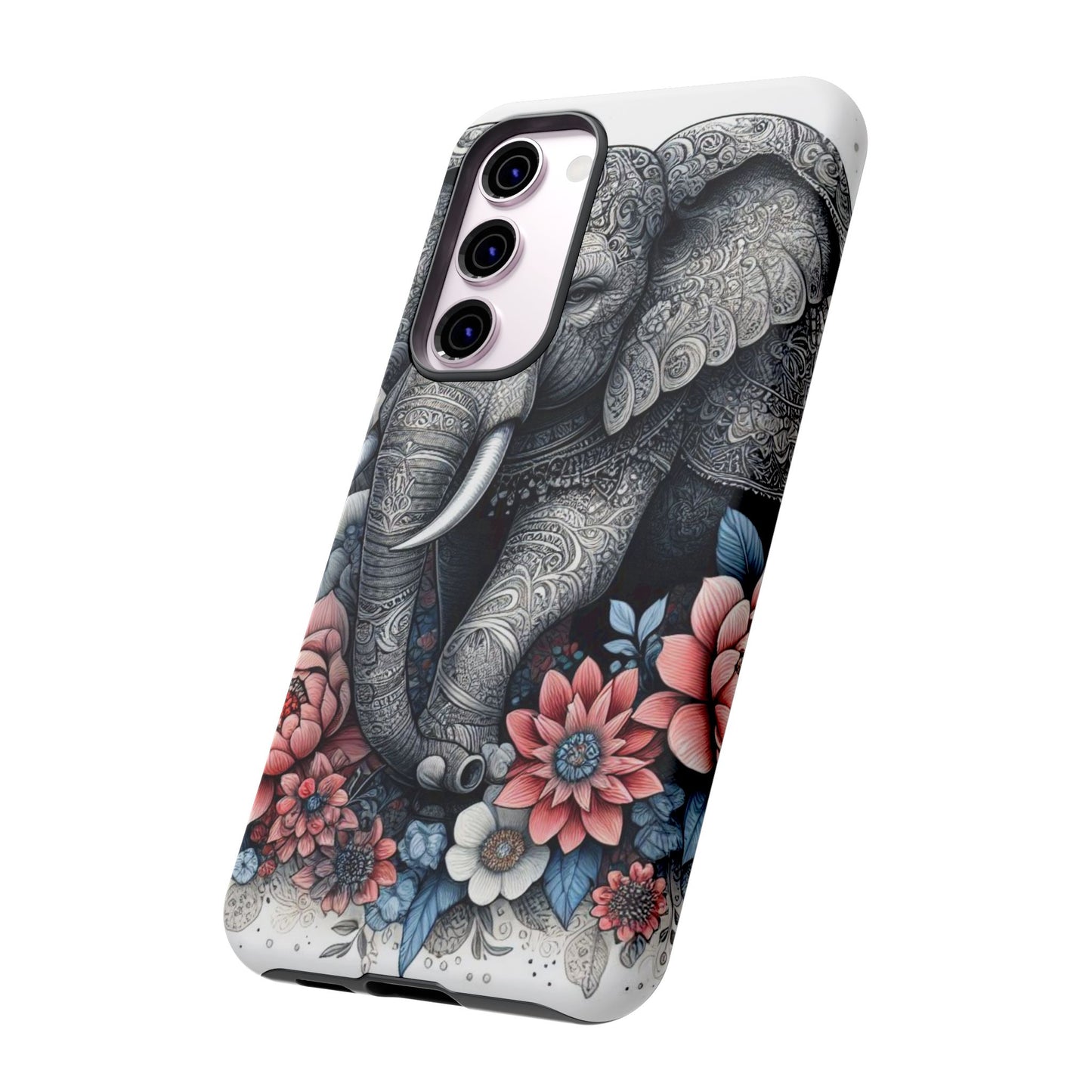 Mandala Elephant Mobile Cover – Elegant Black & White Floral Art