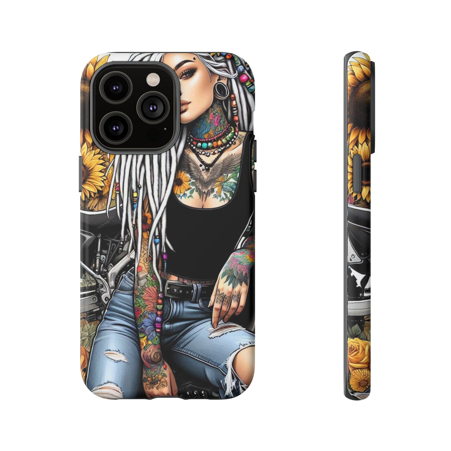 Sunflower Biker Queen – Bohemian Tattooed Rebel Mobile Cover