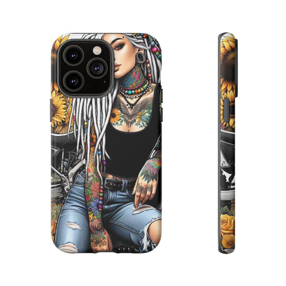 Sunflower Biker Queen – Bohemian Tattooed Rebel Mobile Cover