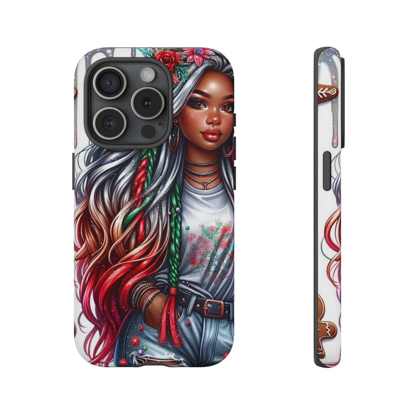 Festive Boho Queen – Holiday Glow & Candy Cane Braids Mobile Cover