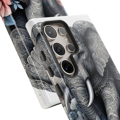 Mandala Elephant Mobile Cover – Elegant Black & White Floral Art