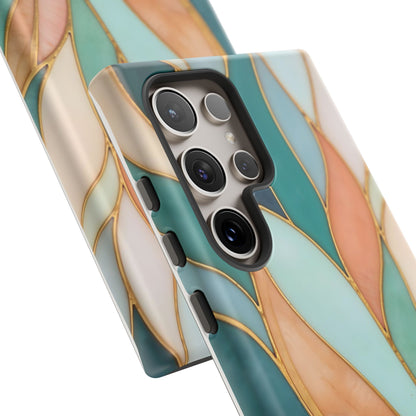 Geometric Leaves: Teal, Peach, and Gold Harmony