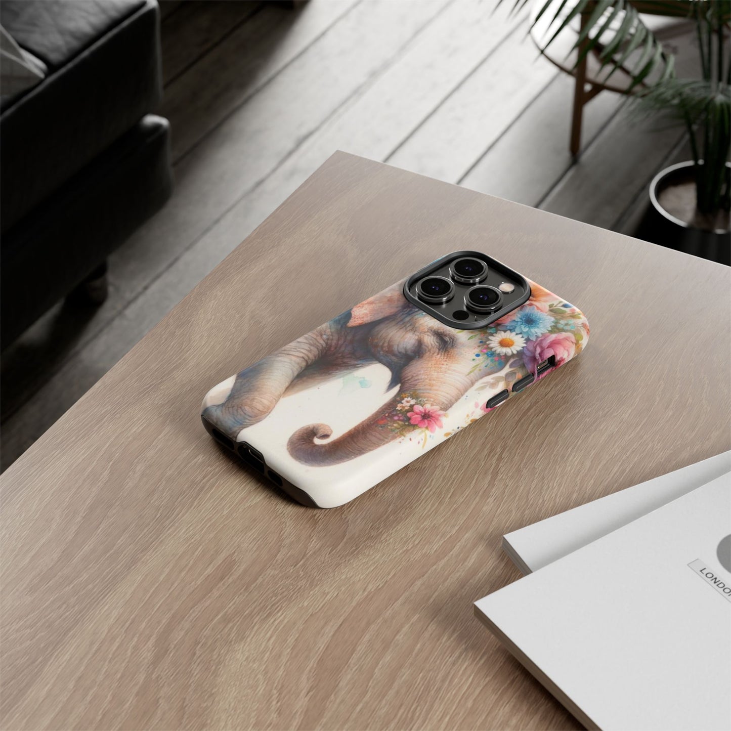 Joyful Floral Elephant Mobile Cover – Whimsical Watercolor Art