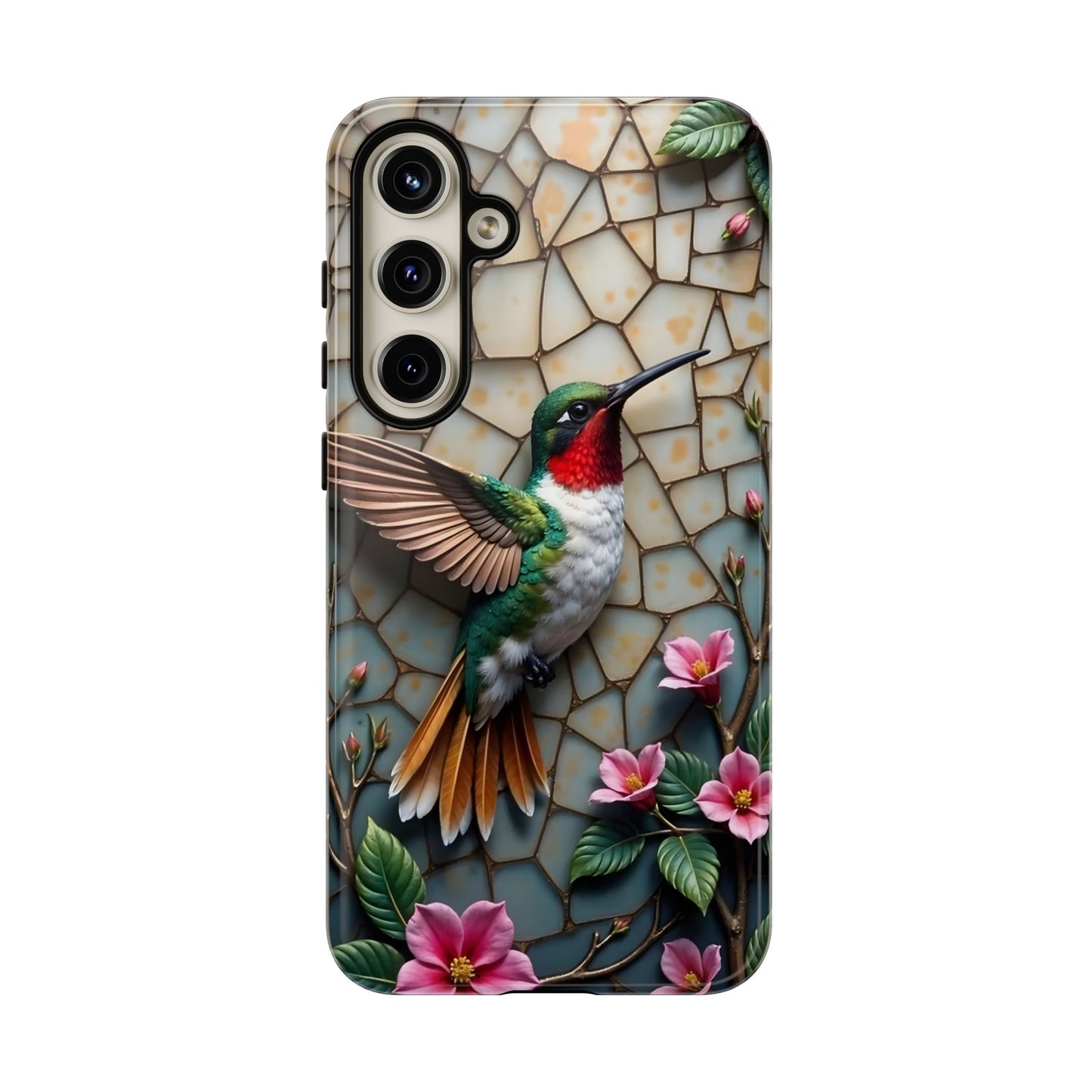 Vivid Hummingbird with Blossoming Branches | Artistic Mosaic Style