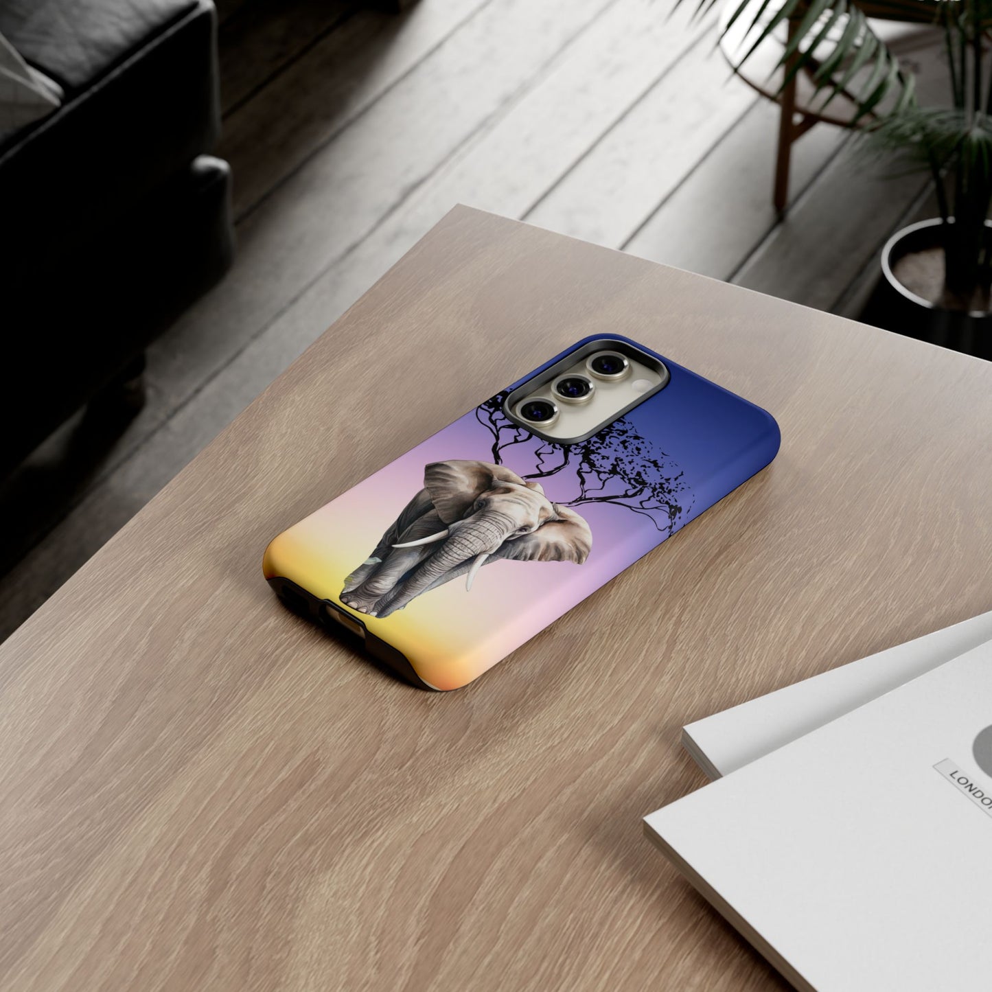 Surreal Elephant Tree Mobile Cover – Dreamy Sunset Fantasy