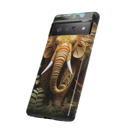 Golden Jungle Elephant Mobile Cover – Intricate Paper Art Design