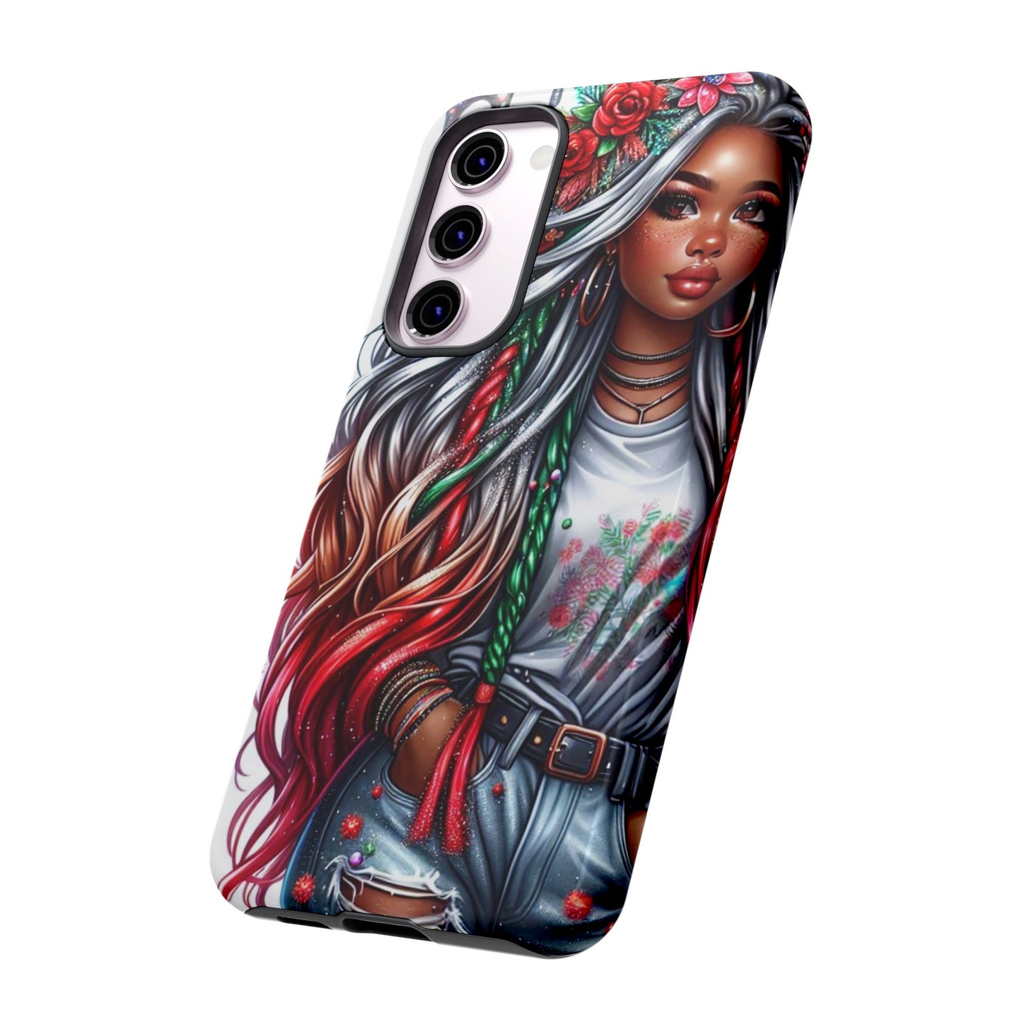 Festive Boho Queen – Holiday Glow & Candy Cane Braids Mobile Cover