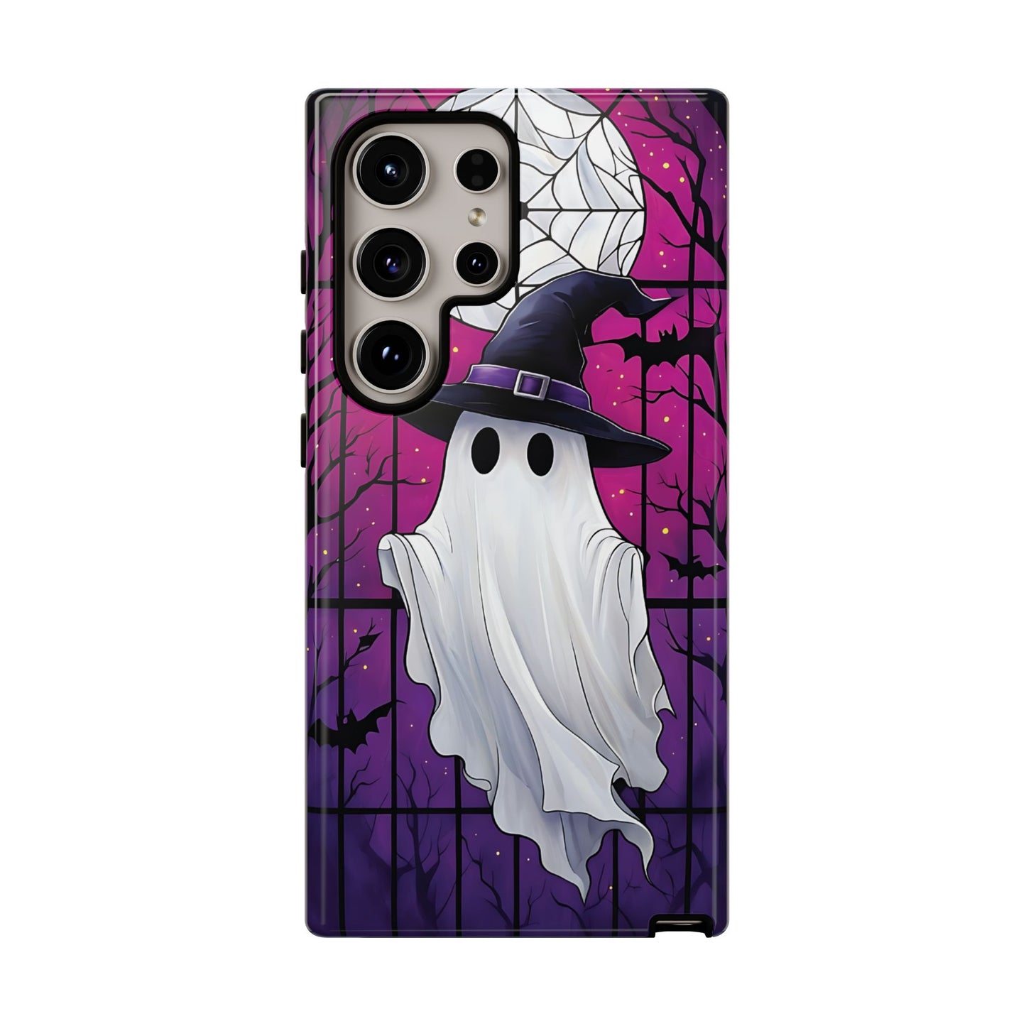Stylized Halloween Illustration of a Ghost in Stained Glass  phone case design.